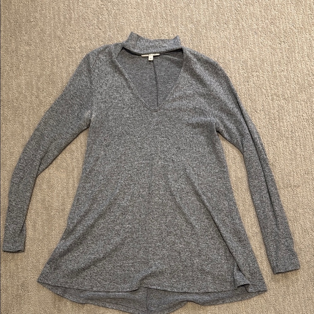 Moa Moa Charcoal Long Sleeve V-Neck Top